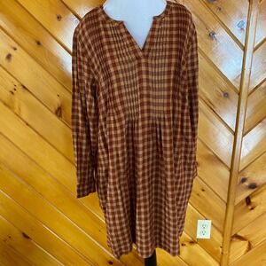 Sonoma Plaid Dress Long Sleeve Button Neck Women's Petite Large Pockets Flannel